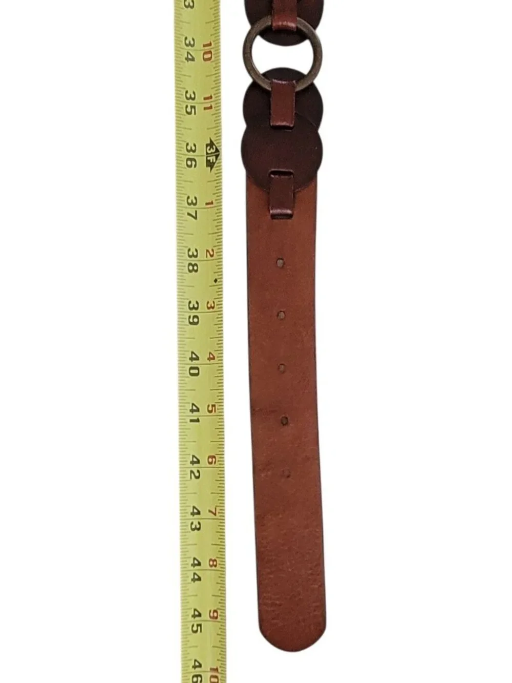 Vintage Fossil Genuine Leather Linked Disc Belt Brown 90s Y2K Boho Western